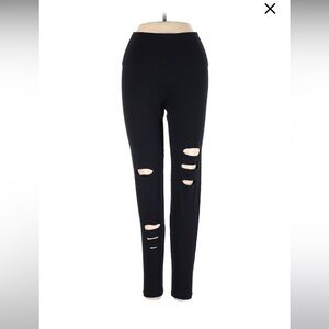 Aerie Chill Play Move Distressed Leggings Size Large Black High Waisted